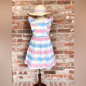 Tommy Bahama Toddler Girls 4T Pastel Plaid Ruffle Sleeve Dress & Straw Hat Set